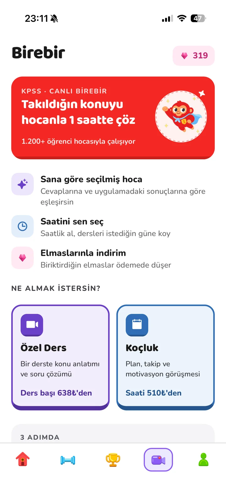 Netify uygulamasındaki Birebir sekmesi